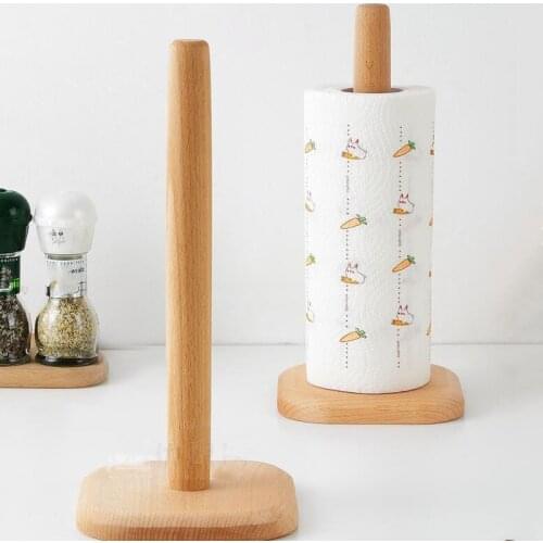Wooden Paper Roll Towel Holder Kitchen Table Tissue Roll Beech Stand napkins Vertical Bathroom Shelves Shelf Dispenser
