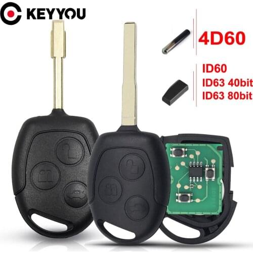KEYYOU 3 Buttons Remote Key Fob 433MHz 4D60 ID63 Chip For Ford Mondeo Focus Fusion Fiesta Galaxy Transit Full Car Key