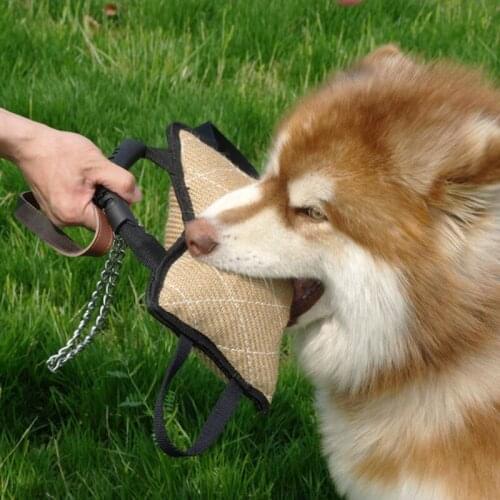 Dog Agility Equipment Durable Dog Training Bite Tug Toy with 3 Handles Jute Linen Bite Pillow Dog Interactive Toy