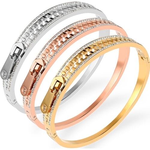 FYSARA Brand New Fashion Zirconia Crystals Bangles Bracelets For Women Stainless Steel European Lover Buckle Bangles Valentines