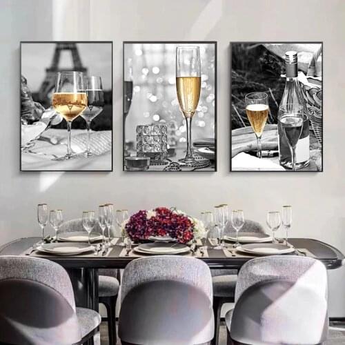 Yellow Champagne Red Wine and Bottle Canvas Painting Prints and Posters Kitchen Wall Art Pictures for Dining Room Home Decor