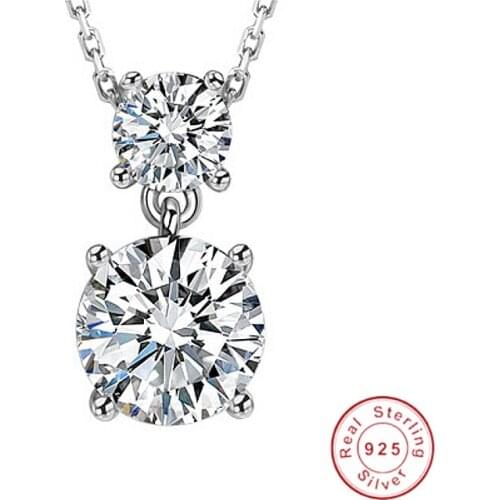 Classic Round 5A Zircon Cz Pendants Real 925 Sterling silver Wedding Pendant with Necklace for Women Jewelry girl Gift