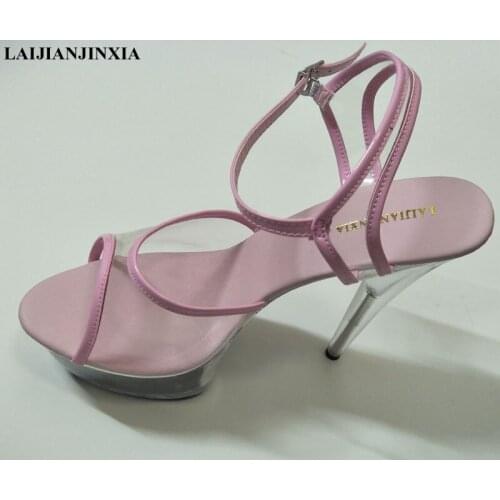 LAIJIANJINXIA New 15cm Fashion Transparent Border Colored Sandals Night Platform 6 Inch High Heel Crystal Open Toe Sexy Shoes