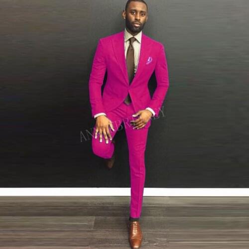 Vogue Hot Pink Suit Men Set Prom Wedding Suits for Men Tailored Slim fit Mens Blazer Groom Marriage Tuxedo Dress Jacket Pants