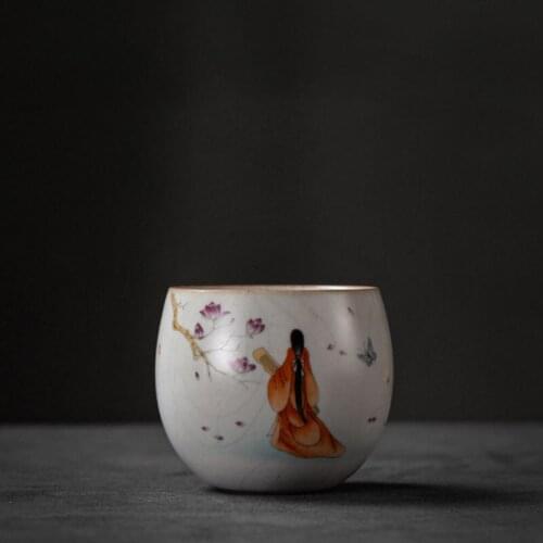 2pcs/set Ancient Beauty Pattern Drinking Tool Kitchen Living Room Supply Retro Kungfu Tea Cup Chinese Style Single Cup Tea Bowl