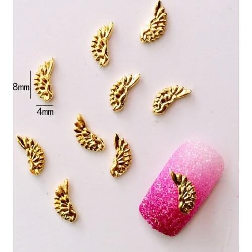 50pcs/pack Japan Korea Alloy Nail Art 3D Gold Silver Wing Metal Accessorie Decoration for Phototherapy Nail Sticker DIY