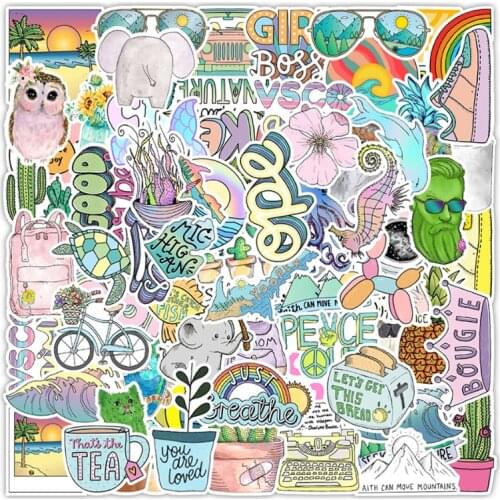 10/50/100pcs VSCO Girl Stickers for Laptop Fridge Phone Skateboard Suitcase Hydro Flask Sticker Surfing Summer Beach Shaka Decal