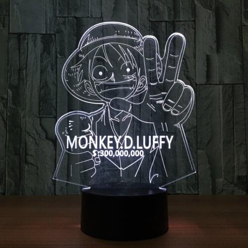 One Piece Luffy 3D LED RGB Night Light 7 Color Change Desk Light Action Figures 2215 Kids Home Christmas Toys