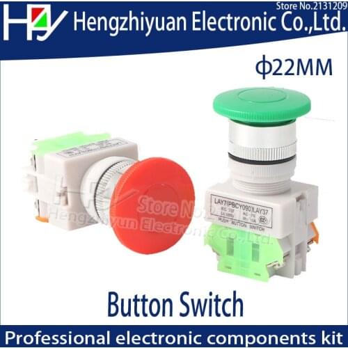 Hzy 22mm Momentary Mushroom Head Pushbutton Switch 1NO+1NC 660V 10A Panel Mounted DPST