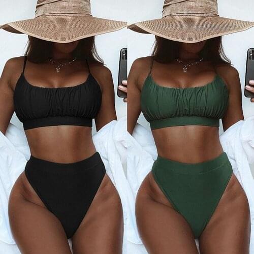 Phaixoneible Solid High Waist Bikini Sexy Black Swimwear Two Piece Swimsuit Push Up Bathing Suit