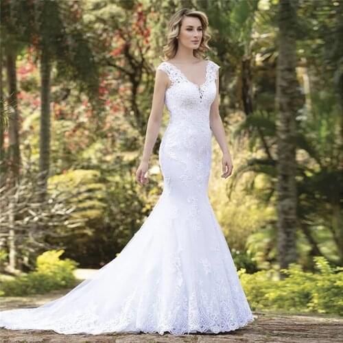 WUZHIYI Arabic African Mermaid Wedding Dresses Bohemain Appliques V Neck Backless Floor Length Bridal Gowns Robe De Marriage