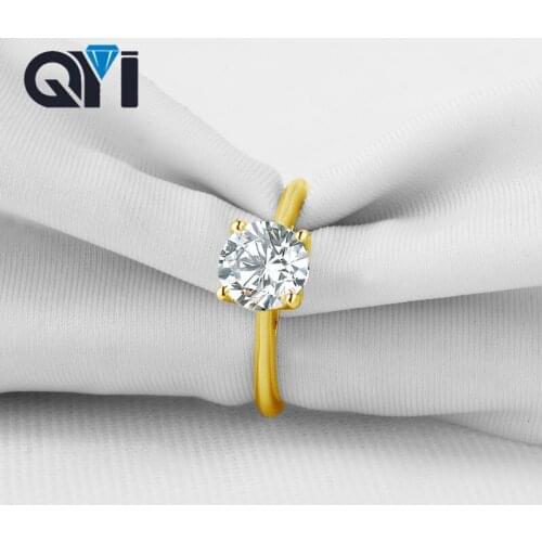 QYI Fine Jewelry Ring 14k Solid Yellow Gold Wedding Rings Valentines Gift 1.25 Carat Round Simulated Diamond Women