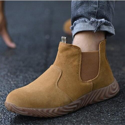 Work Shoes Safety Shoes Men Cowskin Non-Slip Working Shoes Beef Tendon Bottom Steel Head Anti-Smashing Anti-stab Tndestructible