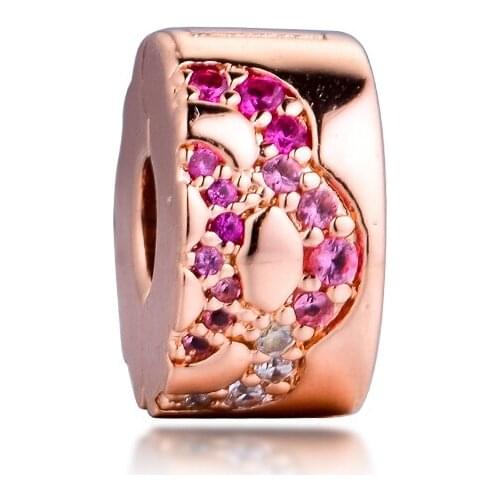 GPY Pink Fan Pattern Clip Charms 925 Original Fit Pandora Bracelet Sterling Silver Beads for Jewelry Making DIY Berloque