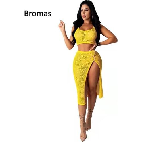 2021 New Sexy Mesh Tube Top And High Slit Seaside Resort Two-Piece Beach Skirt