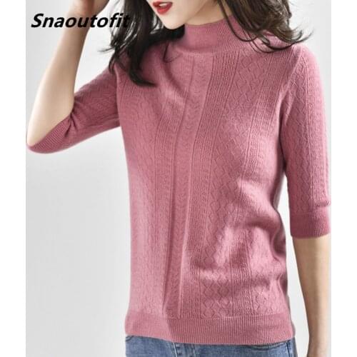 Half Turtleneck Sweater Womens Three-Quarter Sleeve Knitted Bottoming Shirt Fashion Age-Reducing Tops 2021 Spring Autumn New