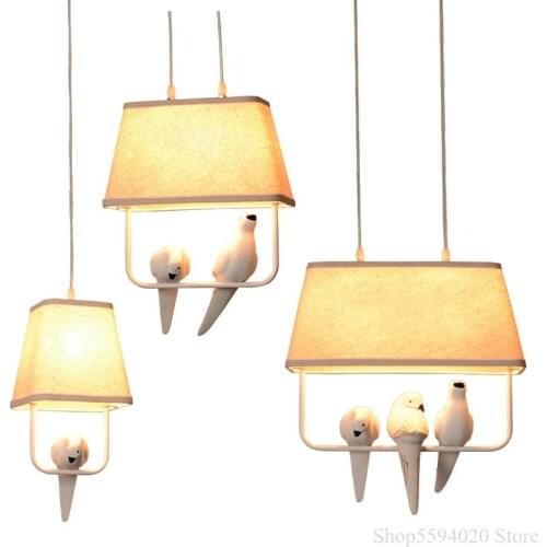 Vintage Resin Birds Pendant Lights Retro Loft Pendant Lamp Fabric Lampshade Decor Home Lustres Pendentes Hanglamp Lampara Techo