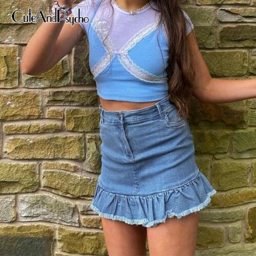 Harajuku Sexy Y2K Mermaid Skirts Women Vintage Korean Kawaii Mini Skirt Retro Fashion Summer High Waist Outfits 90s Cuteandpscho