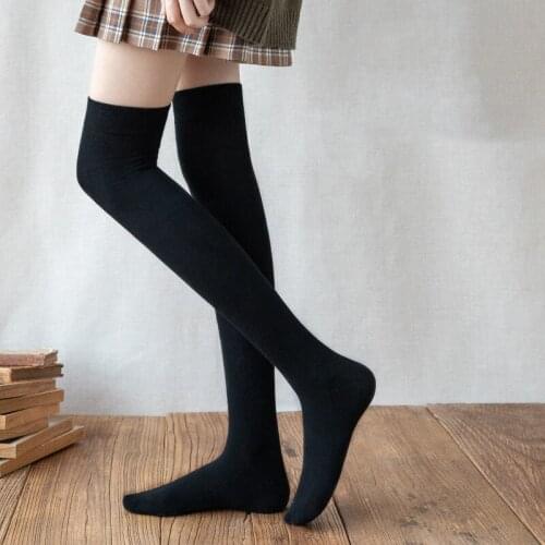 Womens Solid Color Stockings Over Knee High Socks Pure Cotton Winter Leg Warmers Socks Lolita Knee Socks Ladies Girls Medias