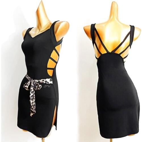 New Backless Latin Dance Dress Sexy Hollow Black Dresses Women Summer Samba Salsa Dance Dress Performance Clothes Wear VDB2009
