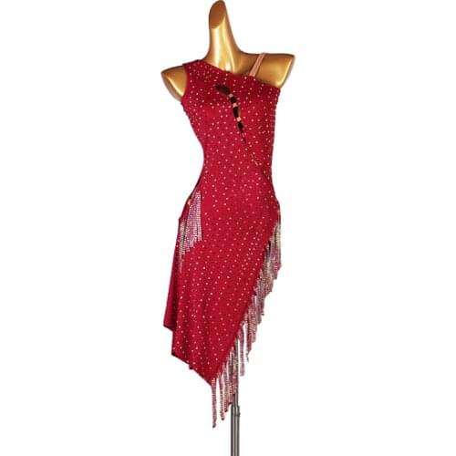 New Latin Dance Dress Sexy Tassel Crystals Rhinestones Women‘s Performance Costumes Sleeveless