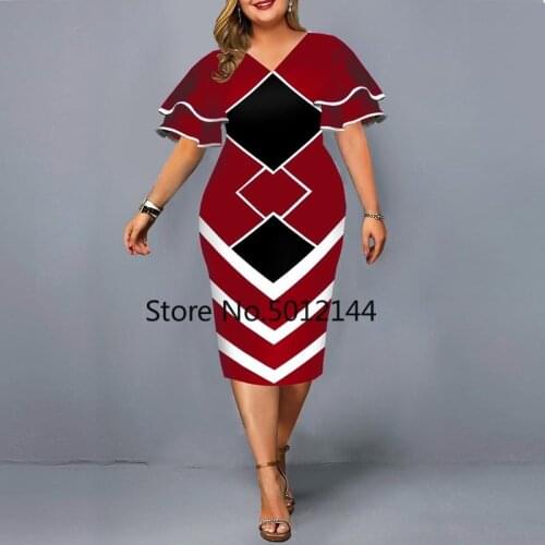 Women Dress Elegant Geometric Print Evening Party Dress Casual Plus Size Layered Bell Sleeve Office Bodycon Dress Club Outfits