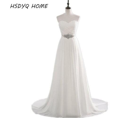 Cheap Vestido De Noiva Chiffon Wedding Dresses Beading Sweetheart Sleeveless Robe De Mariage Bridal Gown with Lace Up Casamento