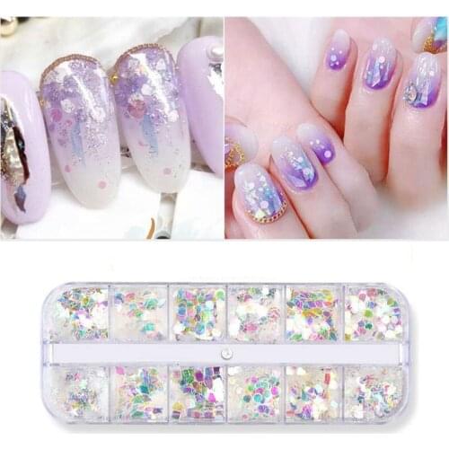 1 Box Mermaid Sequins 3D Sparkly Nail Art Glitters Transparent Aurora Flakes Holographic Paillette Charm Manicure Decorations