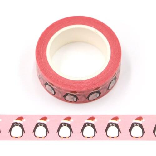 1PC 15mm x 10m Penguin with Christmas Hat Washi Tape Scrapbook Paper Masking Adhesive Merry Christmas washi tape