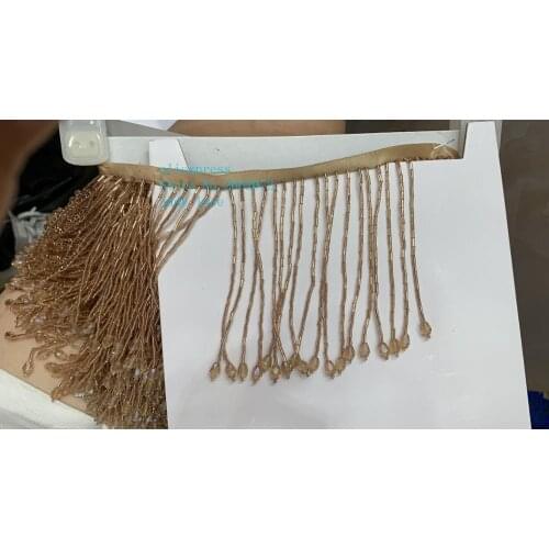 10yards/bag 10cm Champagne gold beaded tube tassel ribbon pendant used for fashion dress design stage festive dress decoration