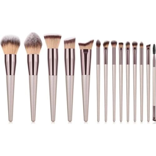 14PCS Wooden Foundation Cosmetic Eyebrow Eyeshadow Makeup Brushes Professional Natural Hair Soft Makeup Brush Sets Tools