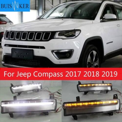 2PCS Daytime running light For Jeep Compass 2017 2018 2019 dynamic yellow turn Signal Light style Relay 12V LED car DRL fog lamp