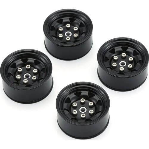 4PCS Metal Wheel Rim Beadlock Wheel Hub 1.55 Inch RC Car Aluminum Alloy Black Wheel Rim for 1/10 RC Crawler Car Model Toy