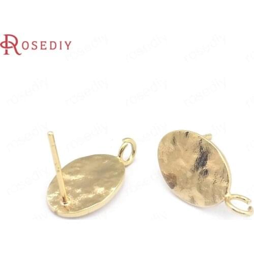 40463)6PCS Oval 14x16MM 24K Gold Color Brass Oval Stud Earrings Pins Earrings Jewelry Making Supplies Diy Findings Accessories