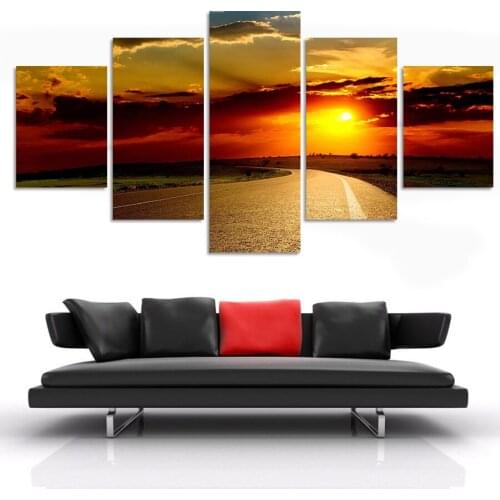 5 Pieces Modern Printed Decorative Dusk Scenery Unframed Canvas Painting On Wall Art Living Room Print Decor Modular Pictures