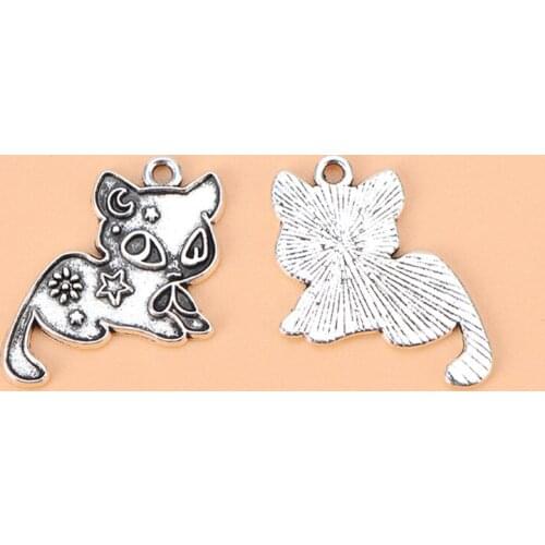50pcs/lot Silver Color Cute Cat Charms Pendants for Necklace Bracelet Jewerly Making Accessories