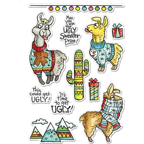 Alpaca Complaining Ugly Sweater Clear Stamps Holiday Phrases+Decor. For DIY Card Making Kids Transparent Silicone Stamp New 2019