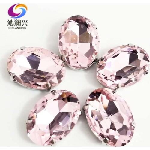 Free shipping pink oval shape High quality Glass Crystal flatback sew on claw rhinestones,Diy/Clothing accessories SWT09