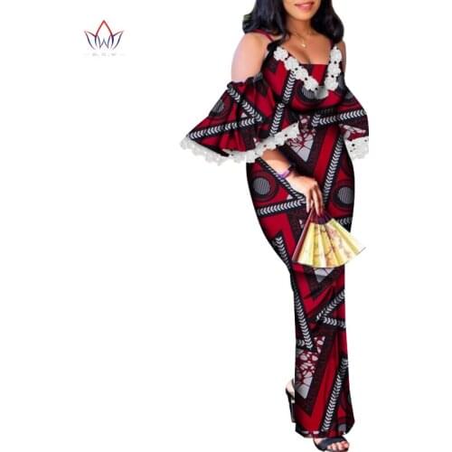 Bintarealwax Off-Shoulder Party Dresses Bazin Riche African Clothes for Women Customize Graceful Lady Print Wax Clothing WY8704