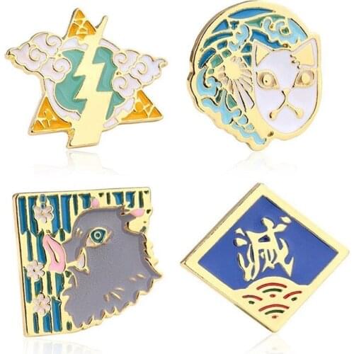 Anime Demon Slayer Kimetsu No Yaiba Badge Brooch Kamado Tanjirou Nezuko Hashibira Inosuke Metal Enamel Pin Cosplay Prop