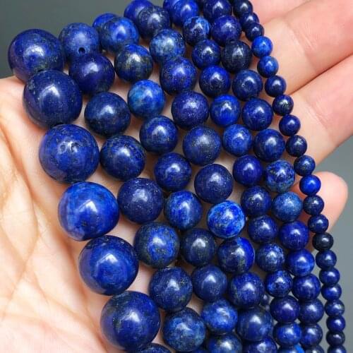 Natural Stone Beads Lapis Lazuli Round Loose Stone Beads For Jewelry Making DIY Bracelet Earrings Accessories 15'' 4/6/8/10/12mm