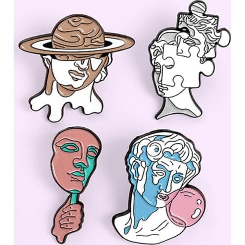 White Blue Art Sculpture Enamel Brooch Art Globe Puzzle Head Badge Clothing Backpack Pendant Jewelry Gift