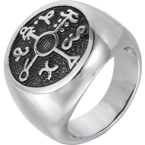 FDLK Mens Jewelry Cool Punk Mens Boys Religious Judaism Seal of Solomon Magic Round Signet Ring - By Mate Rings