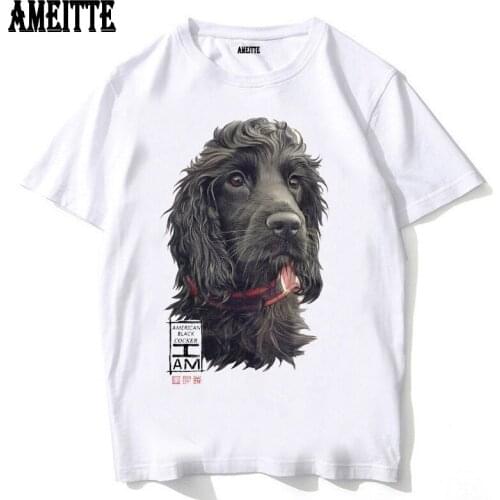 American Cocker Spaniel Black Print T-Shirt New Summer Fashion Men Short Sleeve Boy Casual Tops Funny Dog Design Man White Tees