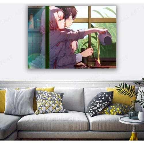 Canvas Anime Zero Two Hiro Honey Green Pictures Home Decoration Paintings Poster HD Prints Wall Art Modular Living Room Framed