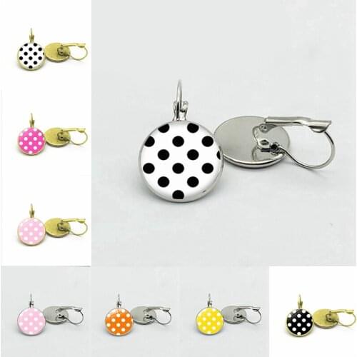 Personality 8 Color Round Wave Point Earrings Silver Bronze Earrings Glass Pendant Earrings Fashion Ladies Girls Fine Jewelry