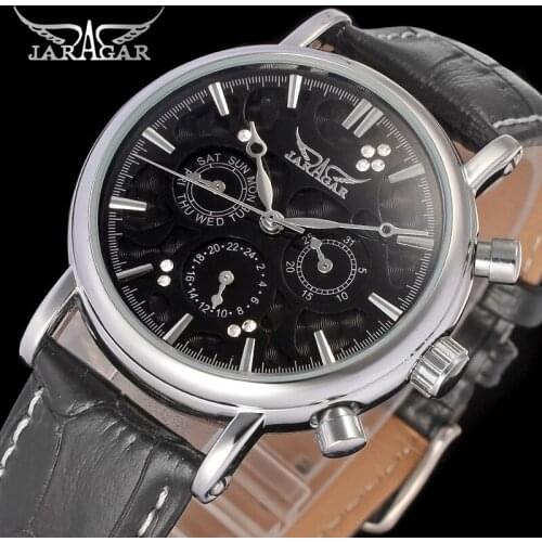 Jargar JAG6348M3S5 new men Automatic fashion dress wristwatch silver color watch black leather strap free shipping