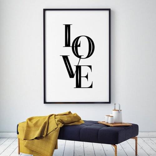Love Wall Art Scandinavian Poster Typography Art Love Black & White Modern Printable Inspirational painting on the wall
