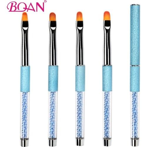 BQAN Nail Brush Art UV Gel Polish Builder Painting Brush #2#4#6#8 Oval Nylon Head Rhinestone Handle Manicure DIY Design Tool