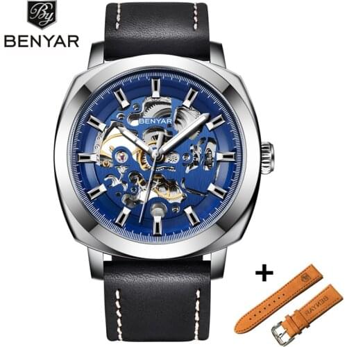 BENYAR Mens Watches Set Reloj Hombre Top Brand Automatic Mechanical Waterproof Leather Sport Watch Men Relogio Masculino